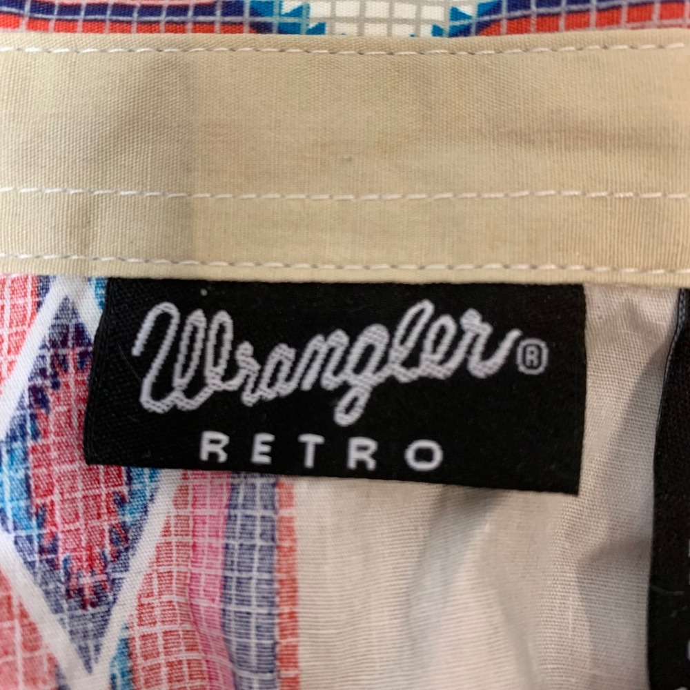 Wrangler Retro Western Shirt Womens L Tan Pink Blue New Snap Front LW7507M - Picture 2 of 8